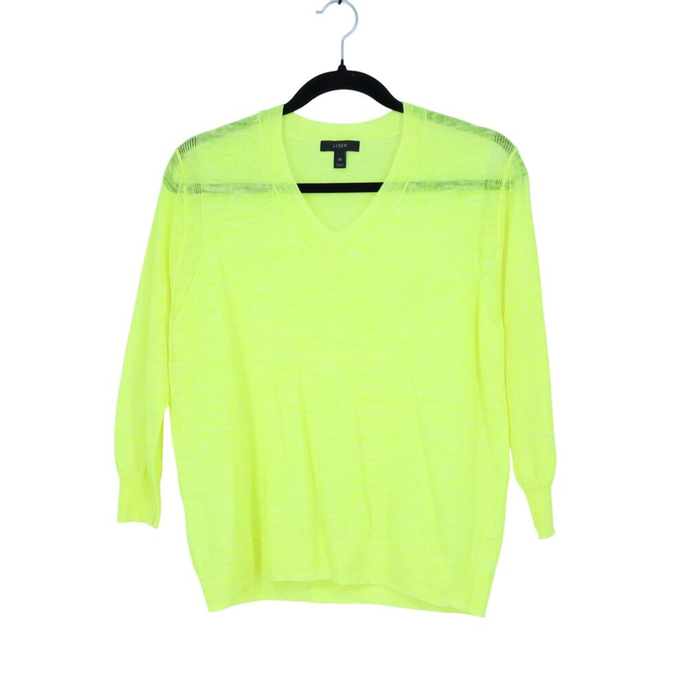 J. Crew V Neck Pullover Sweater Highlighter Yellow Lightweight Women's XS